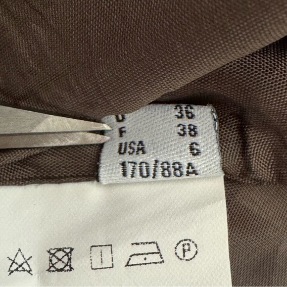 PINKO V-Neck Ruffle Olive Green Brown Sleeveless A-Line Dress Size 6 - Picture 9 of 16